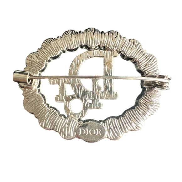 Christian Dior Silver Oval Crystal "Dior" Signature Brooch (CDXX012) - Picture 3 of 4